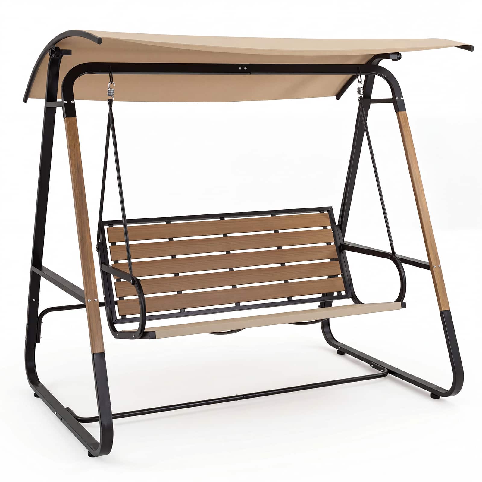 Costway - 3-Person Porch Swing, Outdoor Swing with Adjustable Canopy Removable Padded Cushion - Beige + Black + Brown price history on PriceWatchPro