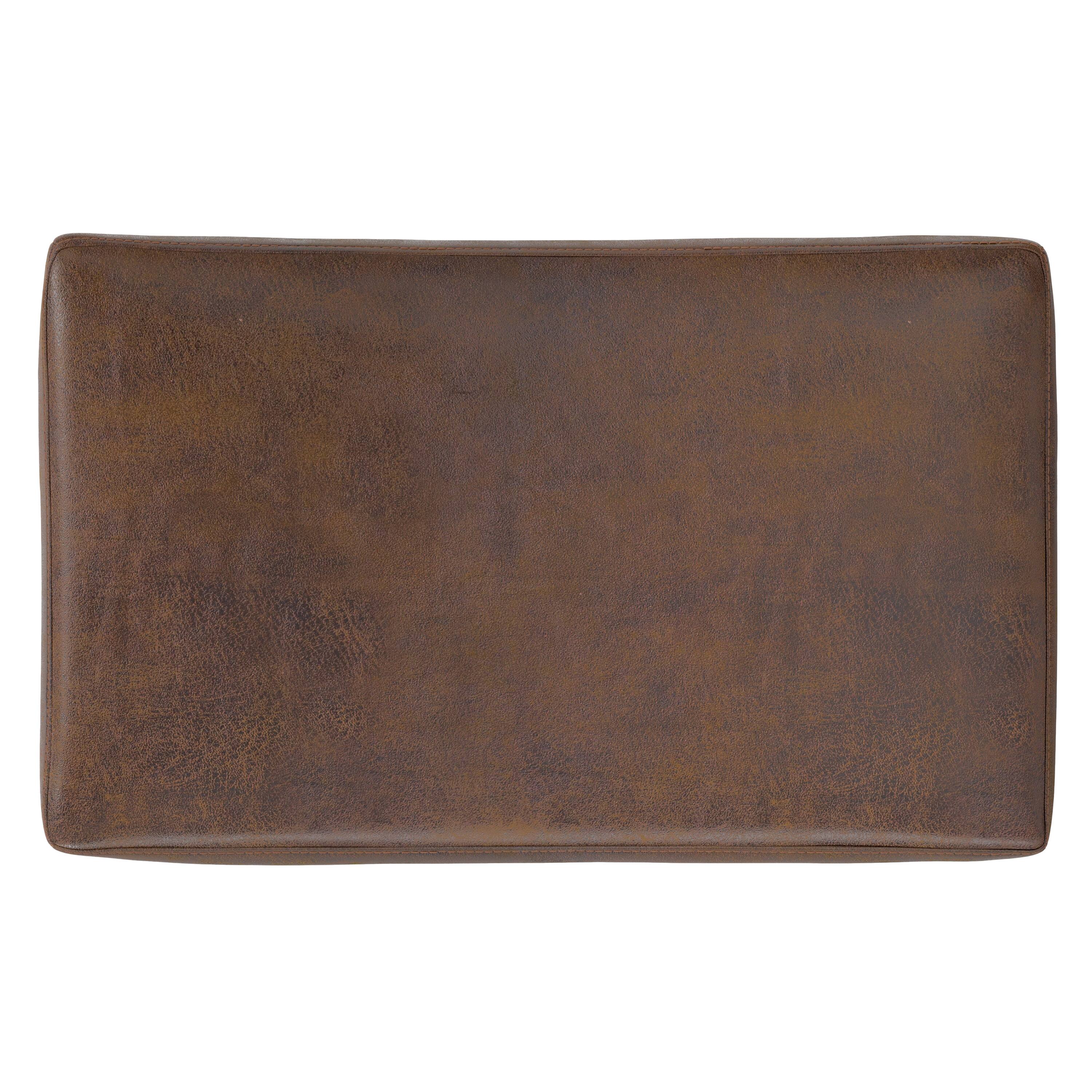 Alt View 1. Simpli Home - Shiloh 26 inch Wide Transitional Contemporary Storage Ottoman in Distressed Chestnut Brown Vegan Faux Leather, Assembled - Distressed Chestnut Brown.