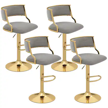 Front. Gymax - Gymax Swivel Bar Stool Set of 4 w/ Barrel Back & Footrest Metal Base for Home Bar - Grey + Gold.