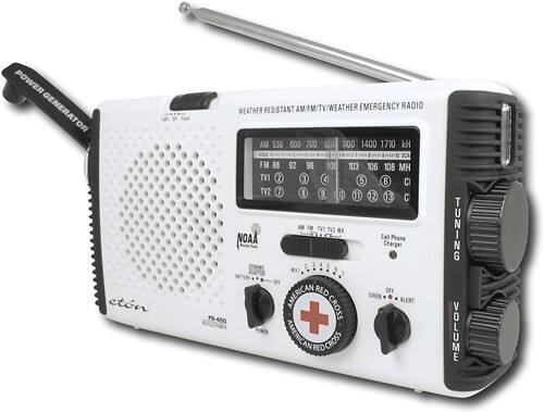 Angle Standard. Eton - American Red Cross Emergency NOAA AM/FM Radio w/ Flashlight and Hand Crank - White.