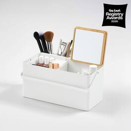 Yamazaki Home - Makeup Organizer with Mirror - Steel + Wood - White