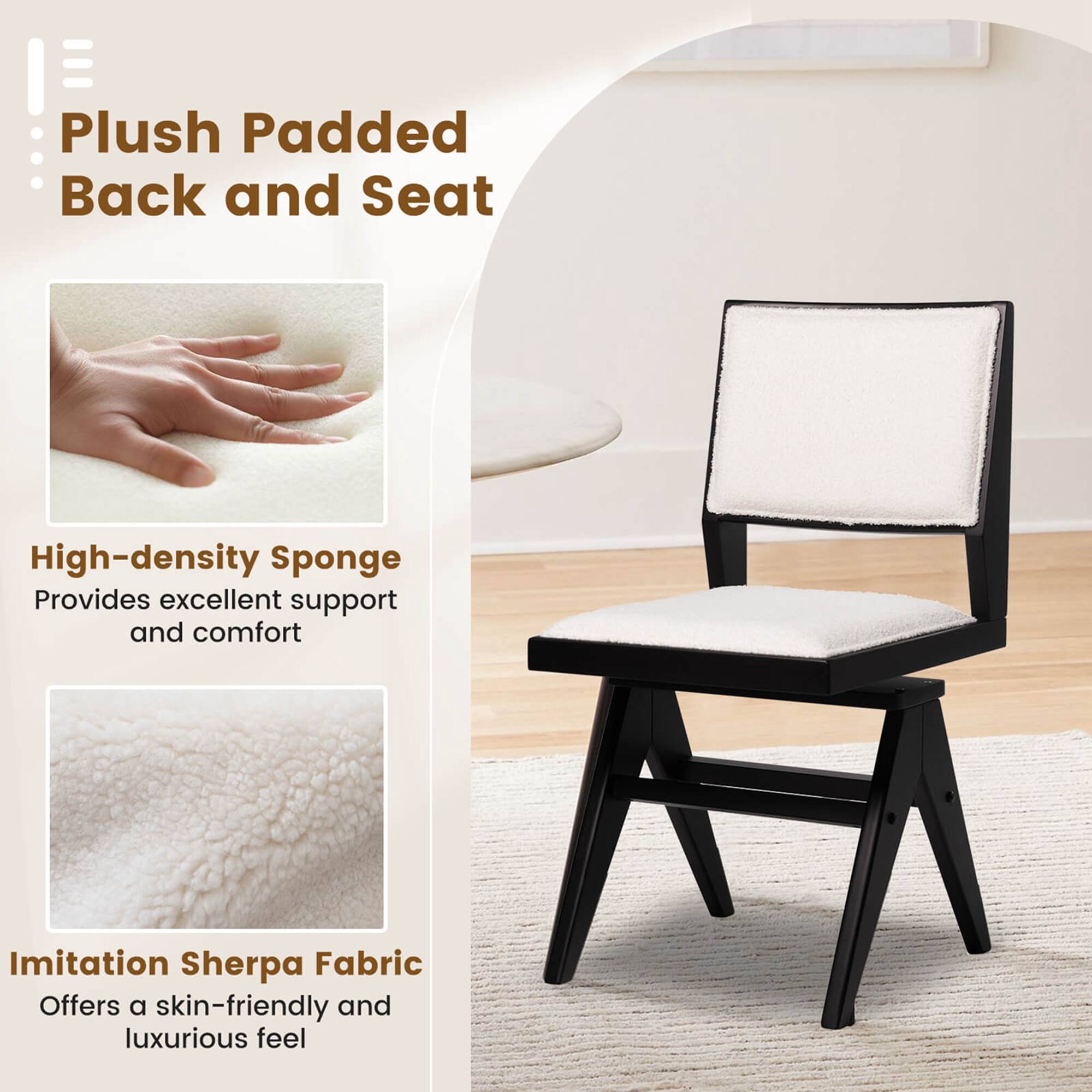 Plush Padded Back and Seat High-density Sponge Provides excellent support and comfort Imitation Sherpa Fabric Offers a skin-friendly and luxurious feel