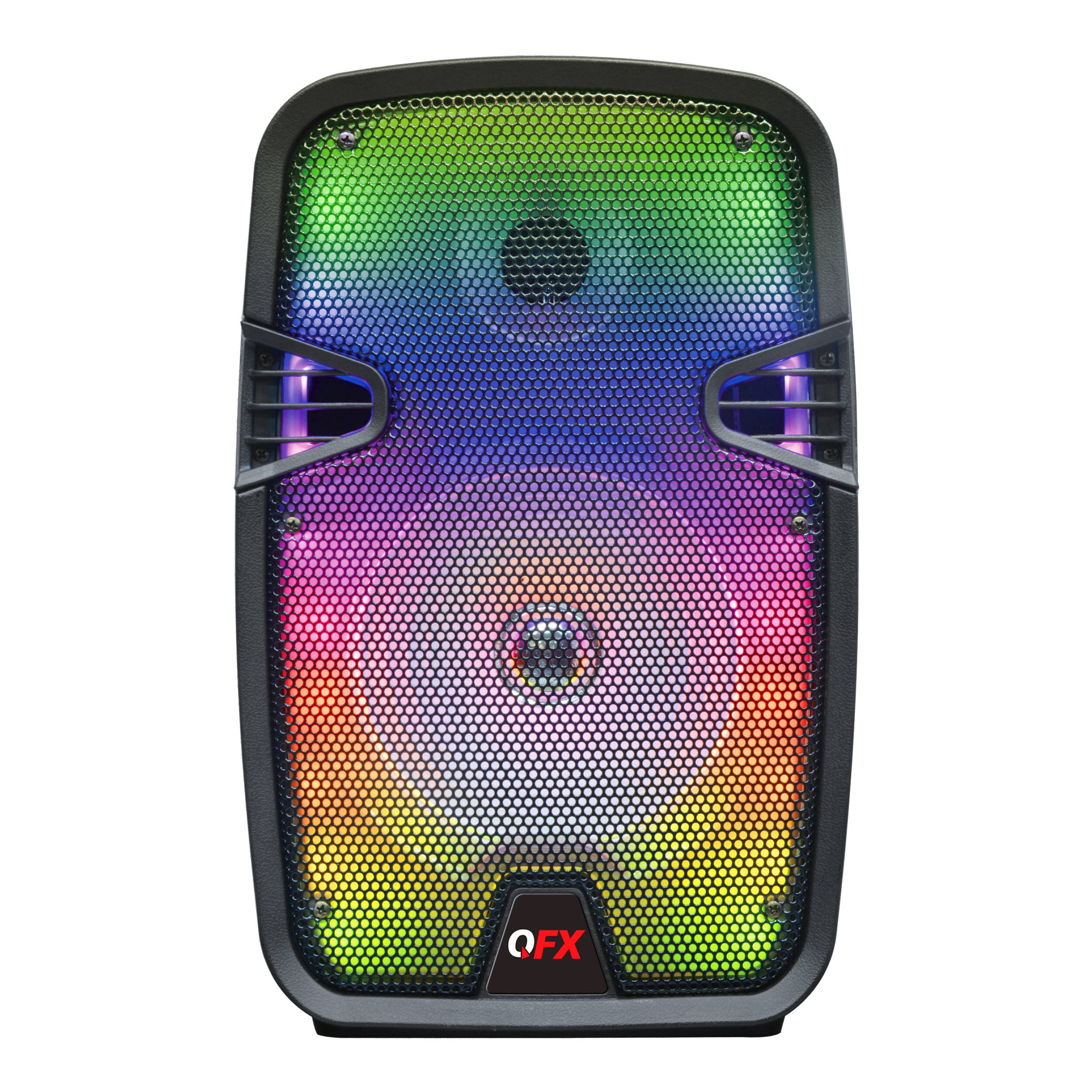 Front. QFX - Rechargeable Bluetooth Portable Speaker with Liquid Motion Light - Black.