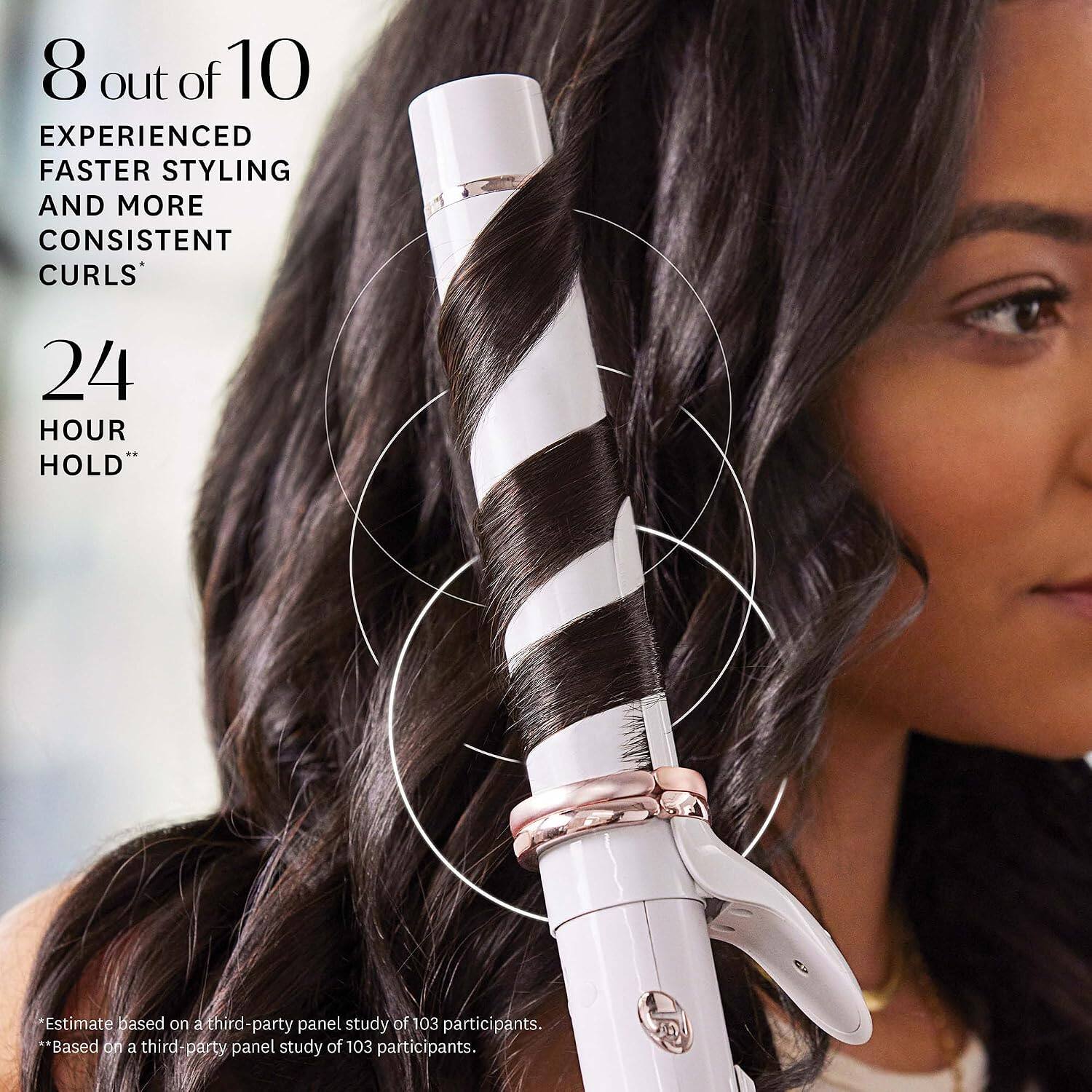8 out of 10 EXPERIENCED FASTER STYLING AND MORE CONSISTENT CURLS*  
24 HOUR HOLD**  

*Estimate based on a third-party panel study of 103 participants.  
**Based on a third-party panel study of 103 participants.