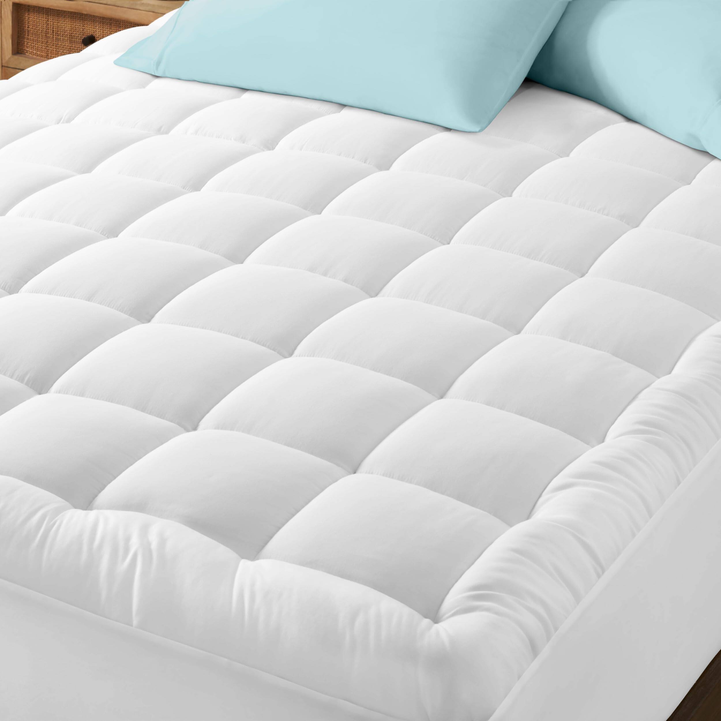 Comfort Essence - Queen Mattress Topper Cotton Top - Plush For Fitted Cover Breathable Air Flow 8 To 21 Deep Pocket Soft Pad - White