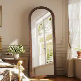 Easly - Antique Brown 22 in. W x 65 in. H Arched Wood Framed Full Length Floor Mirror - Walnut