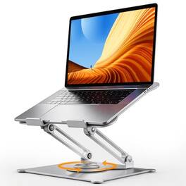 HongFei - Adjustable Laptop Stand for Desk, 360 Rotating Base, Ergonomic Computer Stand, Compatible with MacBook - F-Silver-360