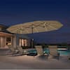 Front. PURPLE LEAF - 15 ft. Patio Market Umbrella with Solar LED and Base Double-Sided Outdoor Table Sun Umbrellas for Pool Deck Backyard - Beige.