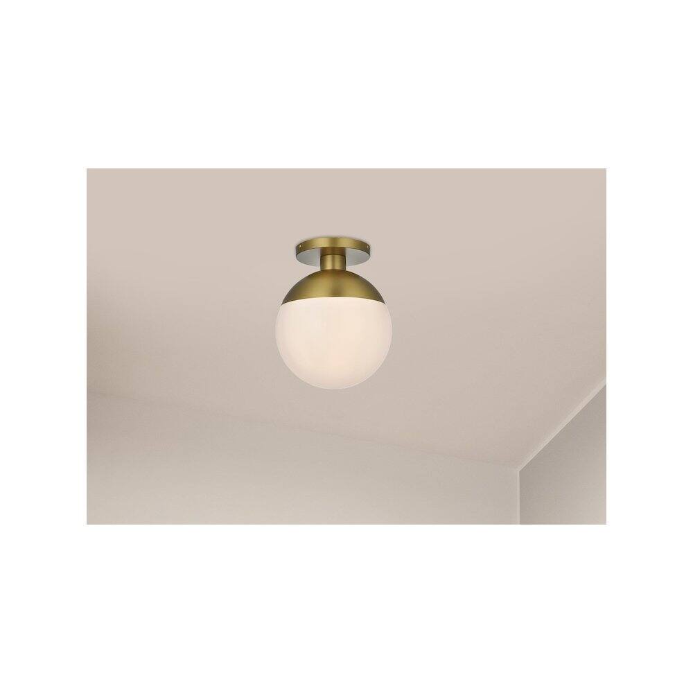 Alt View 5. Living District - Eclipse 12 Inch Flush Mount Ceiling Light Frosted White Shade in Satin Gold - Satin Gold And Frosted White.