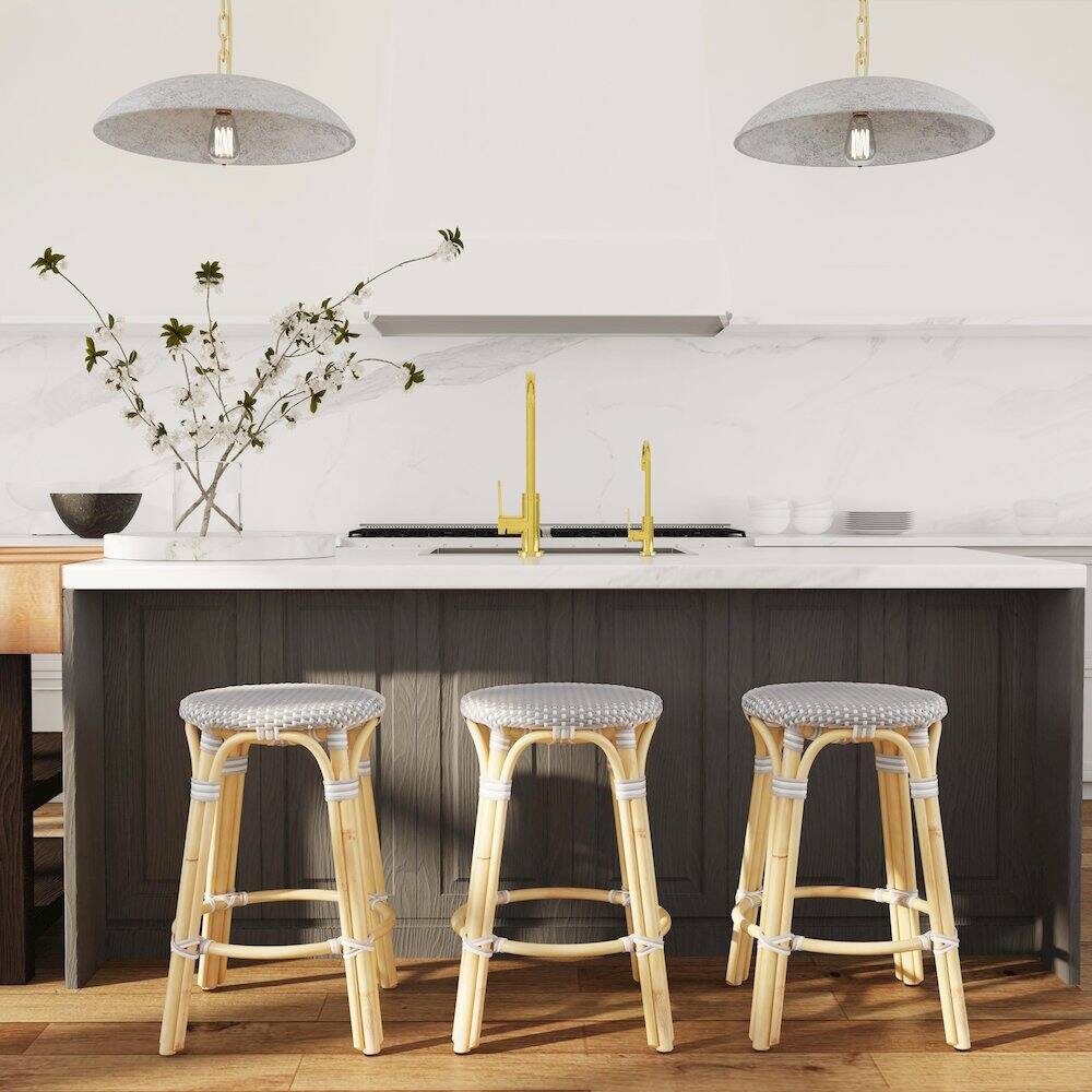 Alt View 5. Butler Specialty - Tobias Rattan Round 24" Counter Stool - Gray And White Dot.