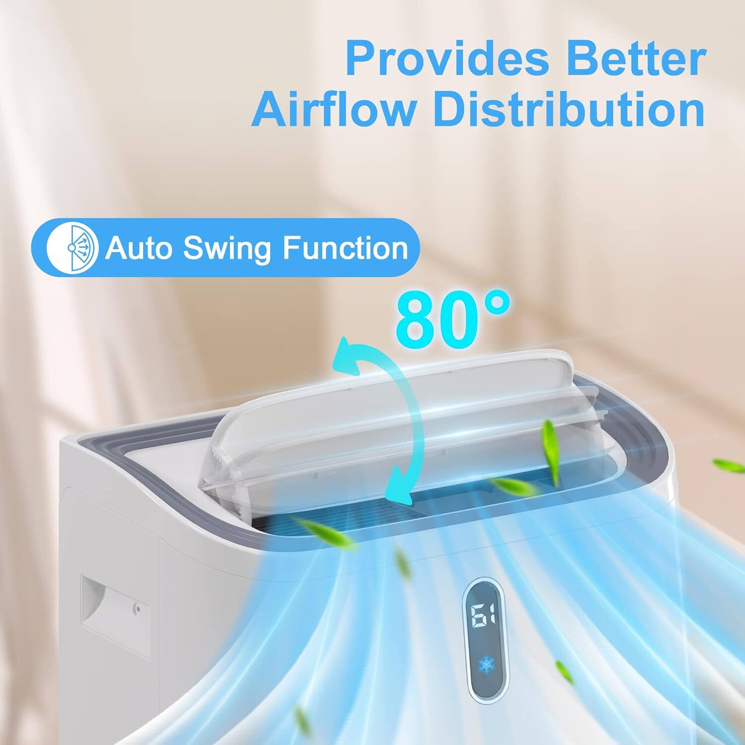 Provides Better Airflow Distribution  
Auto Swing Function  
80°