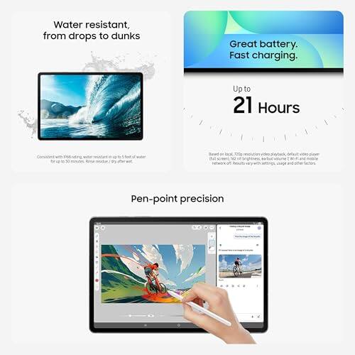 Water resistant, from drops to dunks

Great battery. Fast charging.

Up to 21 Hours

Compatible with PAS rating, water-resistant up to 5 feet for up to 50 minutes

Rine residue dry

Based on local 720p video playback default video player at screen 16 M brightness earbuc volume

W-F and mobile network of dflvesti vary with settings usage and other factors

Pen-point precision