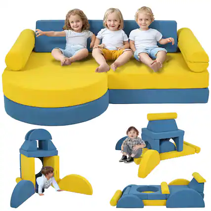 Front. Siljoy - 14-Piece Kids Modular Play Couch, Convertible Sectional, Safe 28D Foam, Washable Covers, for Toddlers 18mo+ - Yellow.