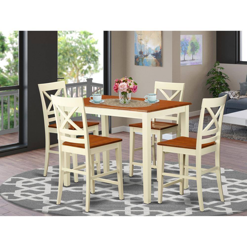 Back. East West Furniture - 5 Pc counter height Table and chair set - high Table and 4 Kitchen Chairs. - Buttermilk & Cherry.