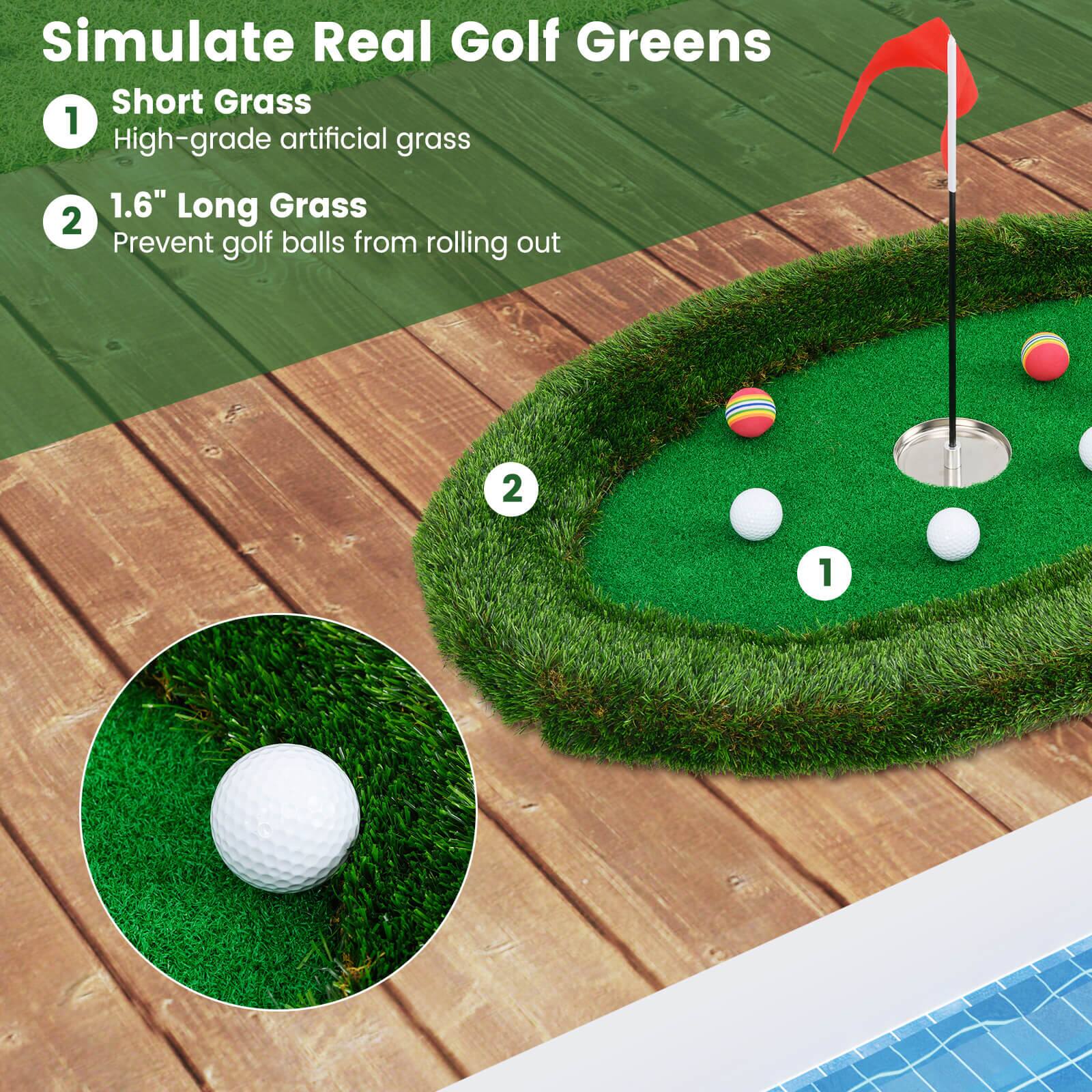 Simulate Real Golf Greens

1. Short Grass  
   High-grade artificial grass

2. 1.6" Long Grass  
   Prevent golf balls from rolling out