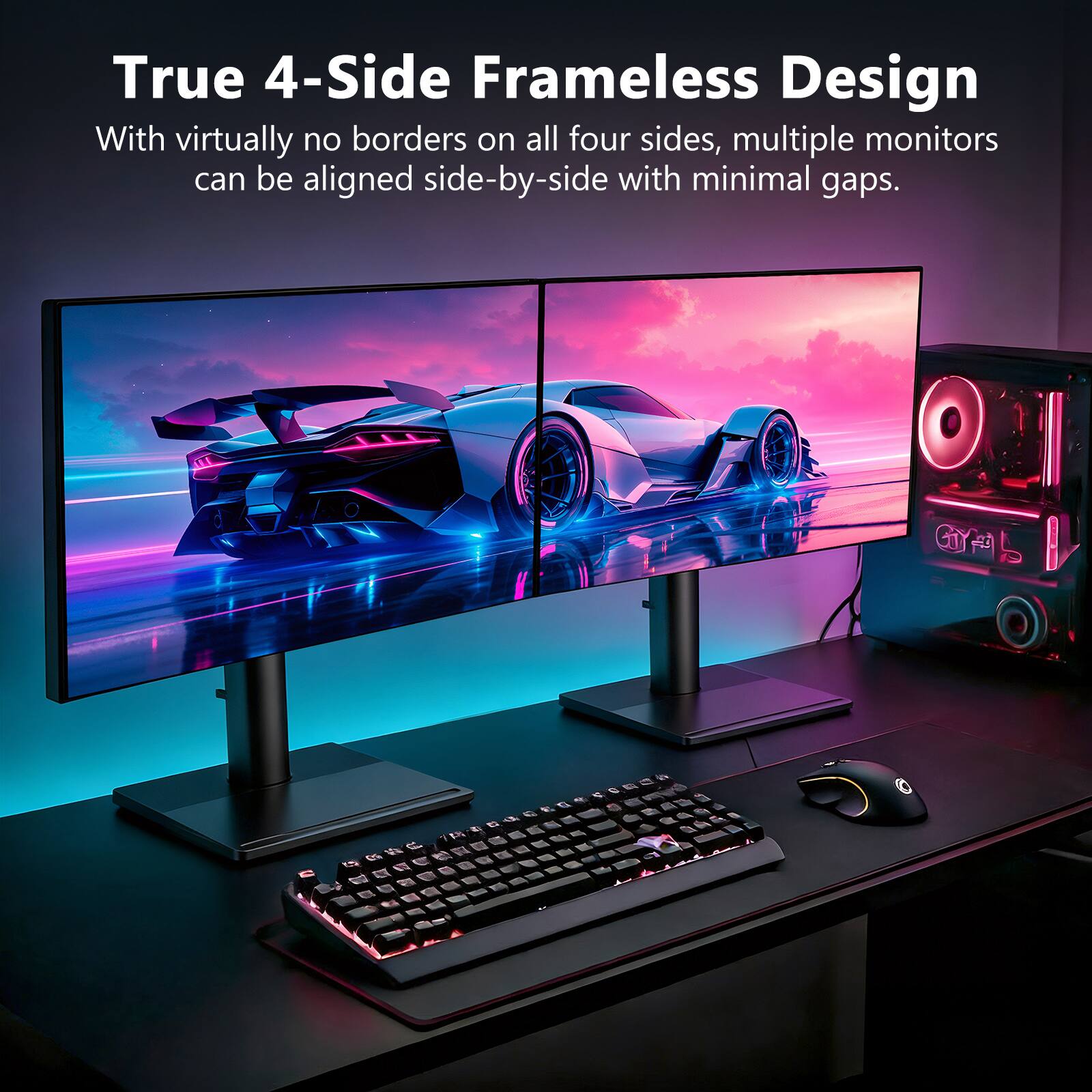 True 4-Side Frameless Design  
With virtually no borders on all four sides, multiple monitors can be aligned side-by-side with minimal gaps.