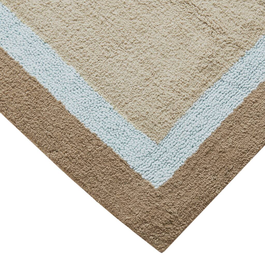 Back. APRILSOUL - 100 Cotton Tufted Bath Mat 05 Medium Pile Soft Absorbent Quick Dry Non Skid - Blue.