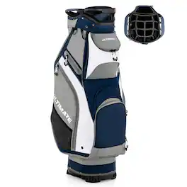 Costway - 10.5" Golf Stand Bag w/14 Way Dividers Rain Hood 7 Zippered Pockets - Navy/Grey