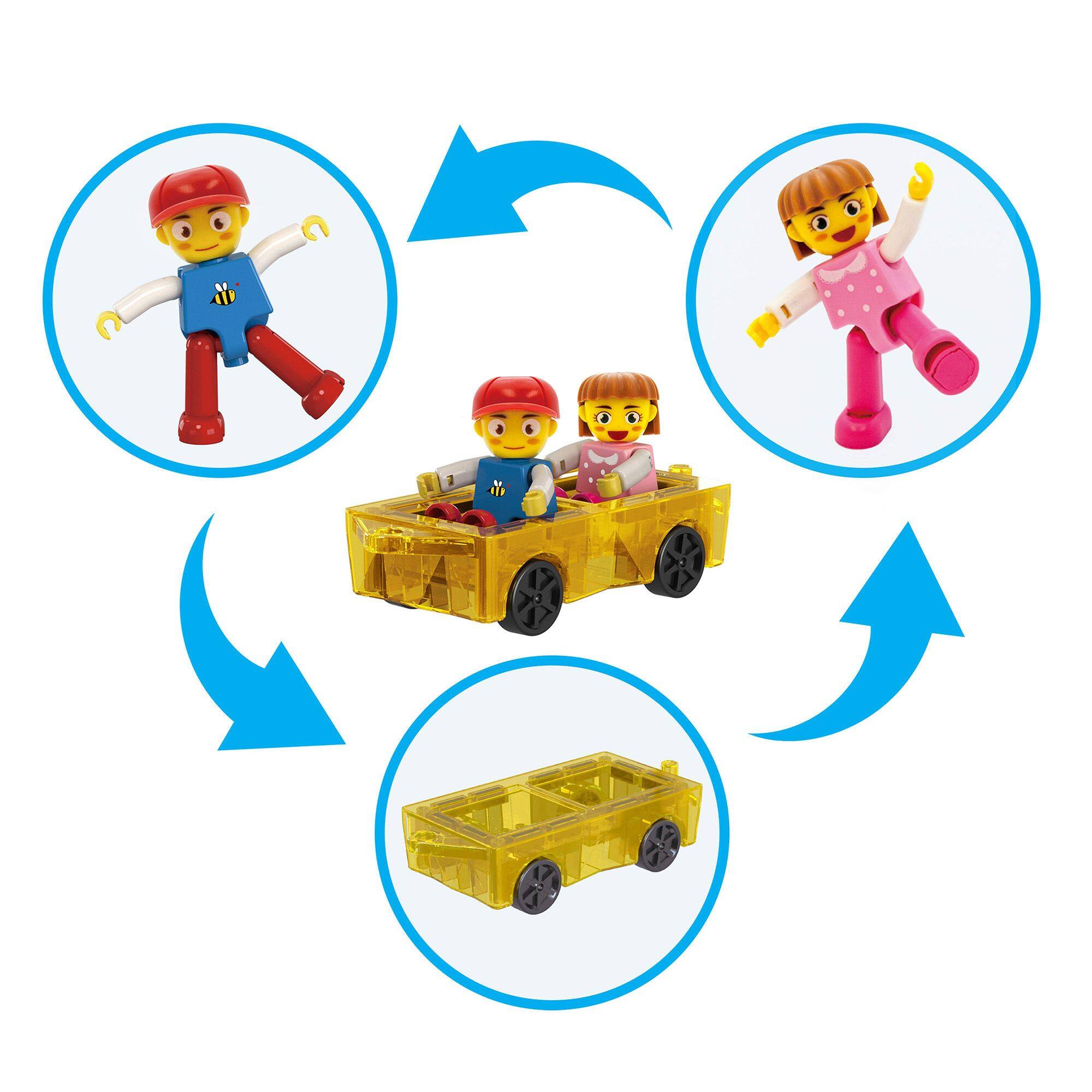 Alt View 3. PicassoTiles - PicassoTiles 3 PC Magnetic Mini Car and 2 Characters Set Magnetic Building Blocks for Kids 3+.