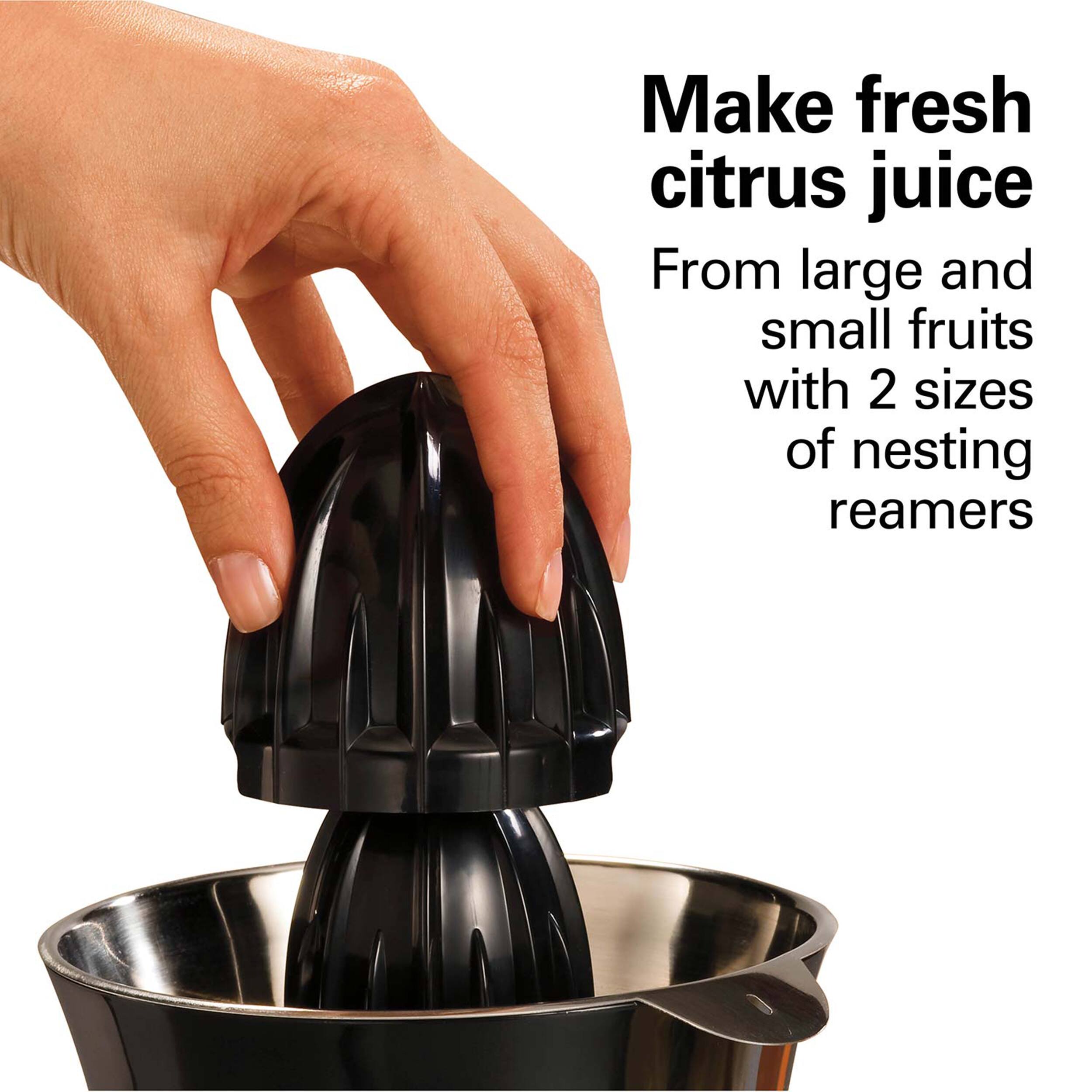Make fresh citrus juice
From large and small fruits with 2 sizes of nesting reamers