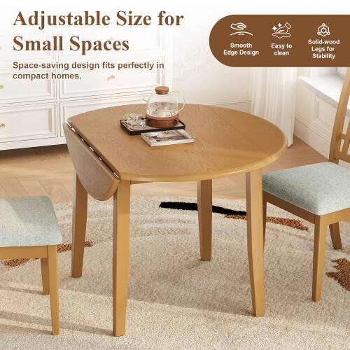 Adjustable Size for Small Spaces  
Space-saving design fits perfectly in compact homes.  
Smooth Edge Design  
Easy to clean  
Solid-wood Legs for Stability