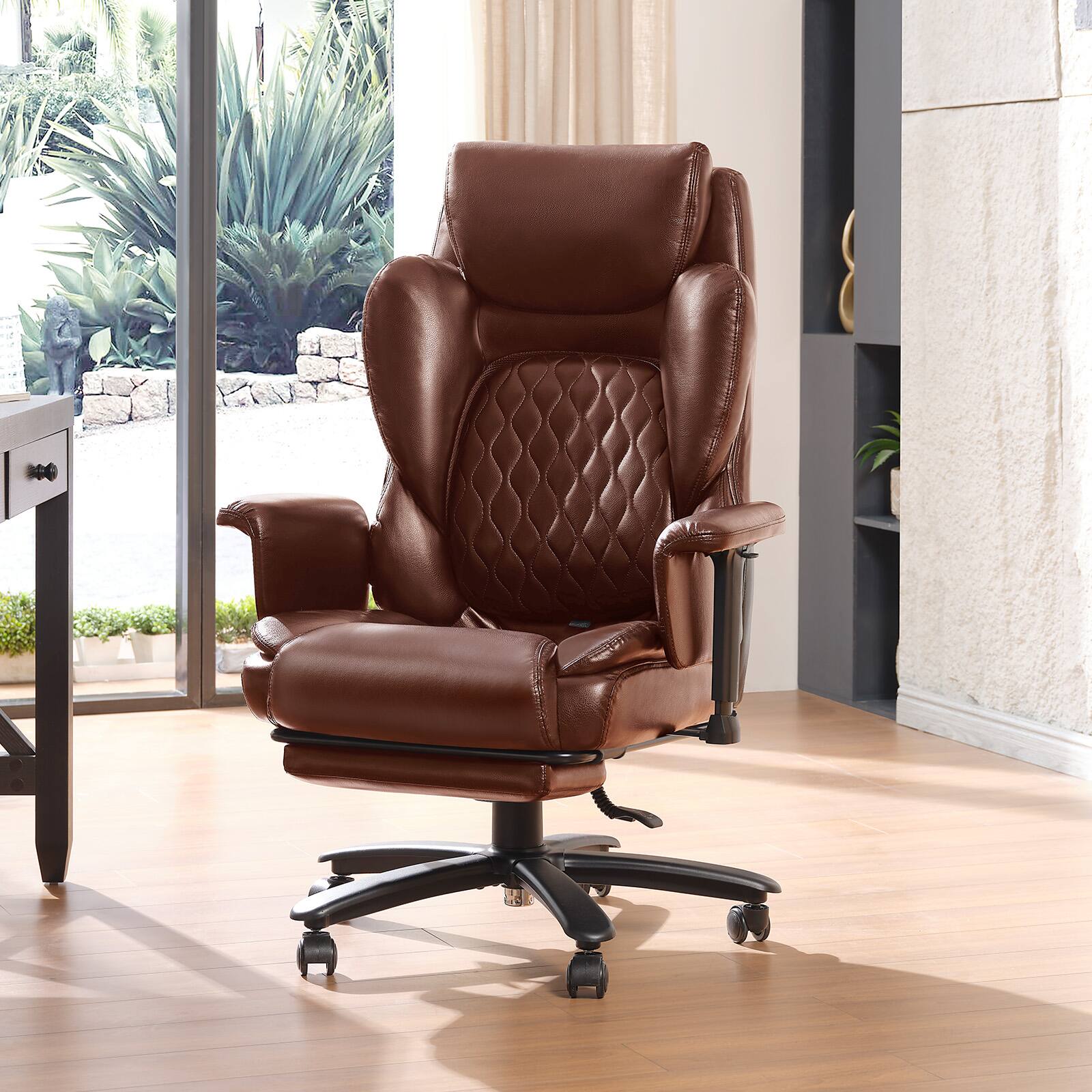 Alt View 2. Bestier - Ergonomic Office Chair Swivel Tilt Gaming Chair with Lumbar & Leg Support PU Leather Computer Chair - Brown.
