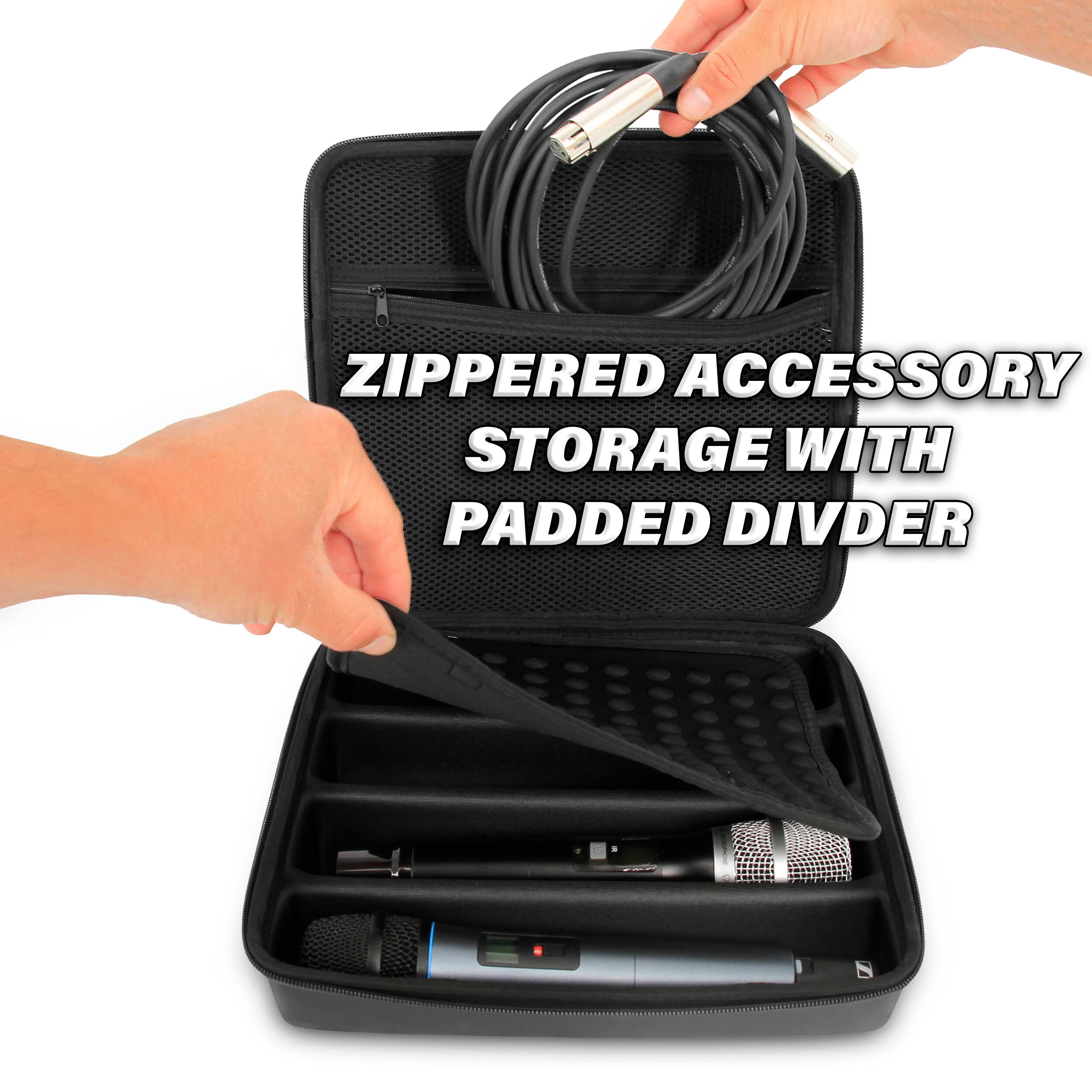 ZIPPERED ACCESSORY STORAGE WITH PADDED DIVIDER