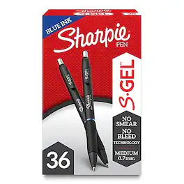 Sharpie - S-Gel Retractable Gel Pen, Medium Point, Blue Ink, 36/Pack - Black