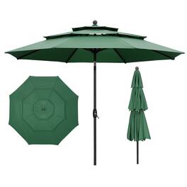 Ainfox - 10 FT Patio Umbrella 3 Tiers Outdoor Market Umbrella with Crank and Tilt for Garden Lawn Backyard Pool - Green
