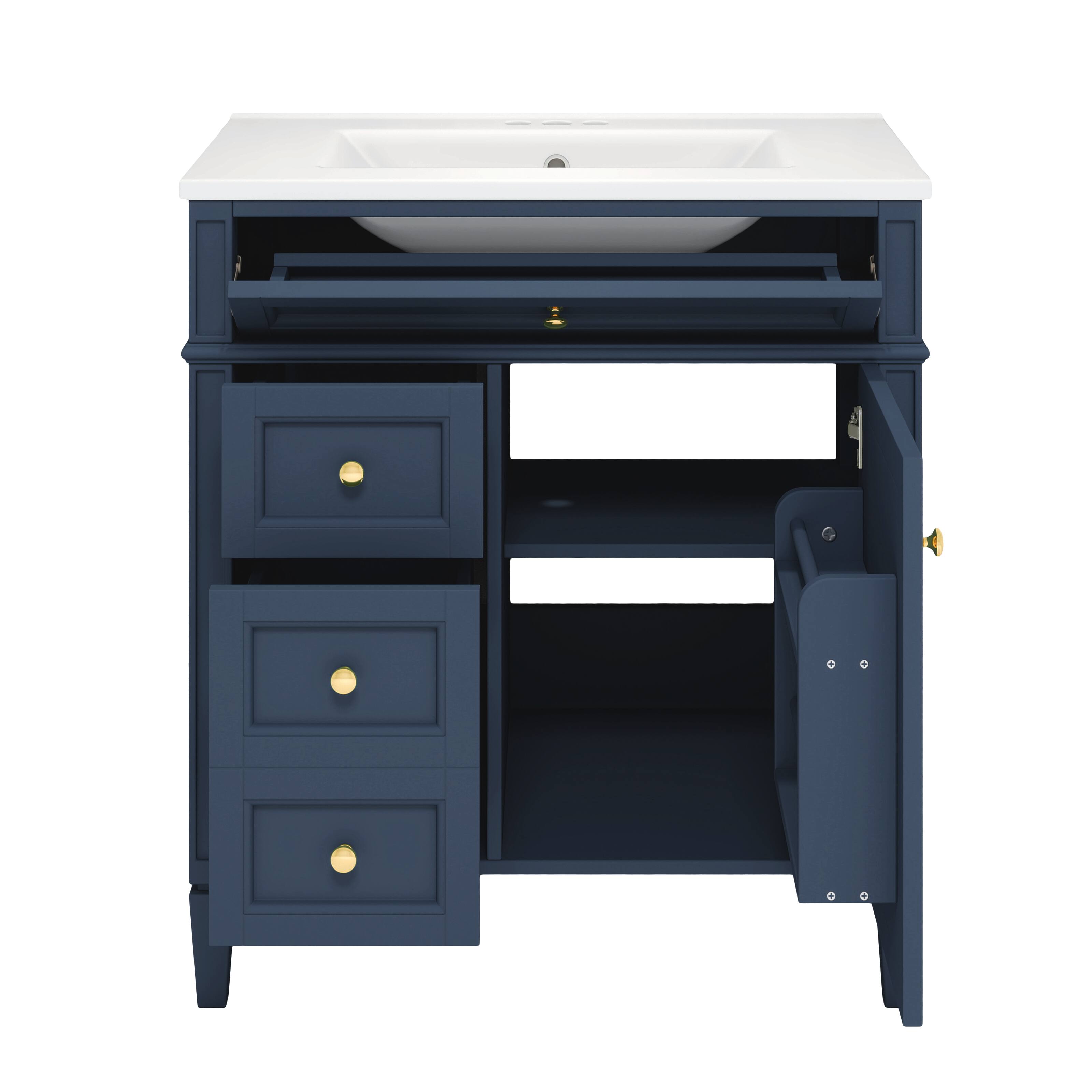 Alt View 8. Tiramisubest - 30" Bathroom Vanity with Top Sink, Modern Bathroom Storage Cabinet with 2 Drawers and a Tip-out Drawer - Blue.