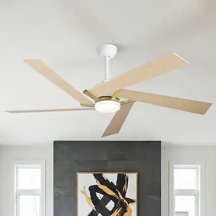 Front. Parrot Uncle - 60" Modern White LED Ceiling Fan with Remote Control and Reversible Blades - White.