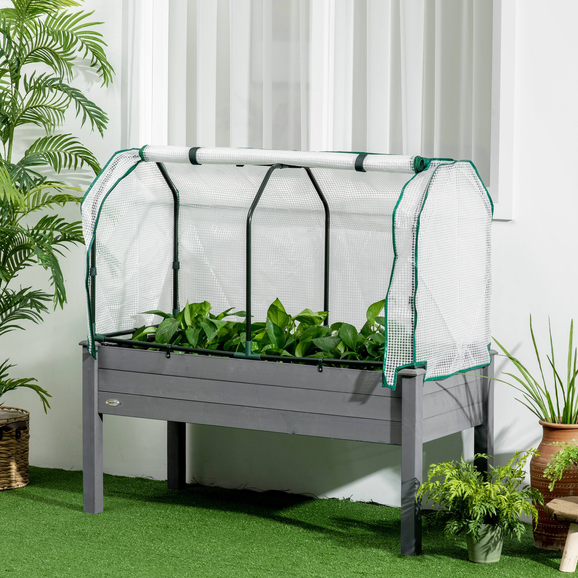 Alt View 1. Outsunny - Garden Bed with PE Greenhouse Cover Outdoor Planter Box for Herbs and Vegetables, 48 x 22 x 46 inch - Dark Gray.