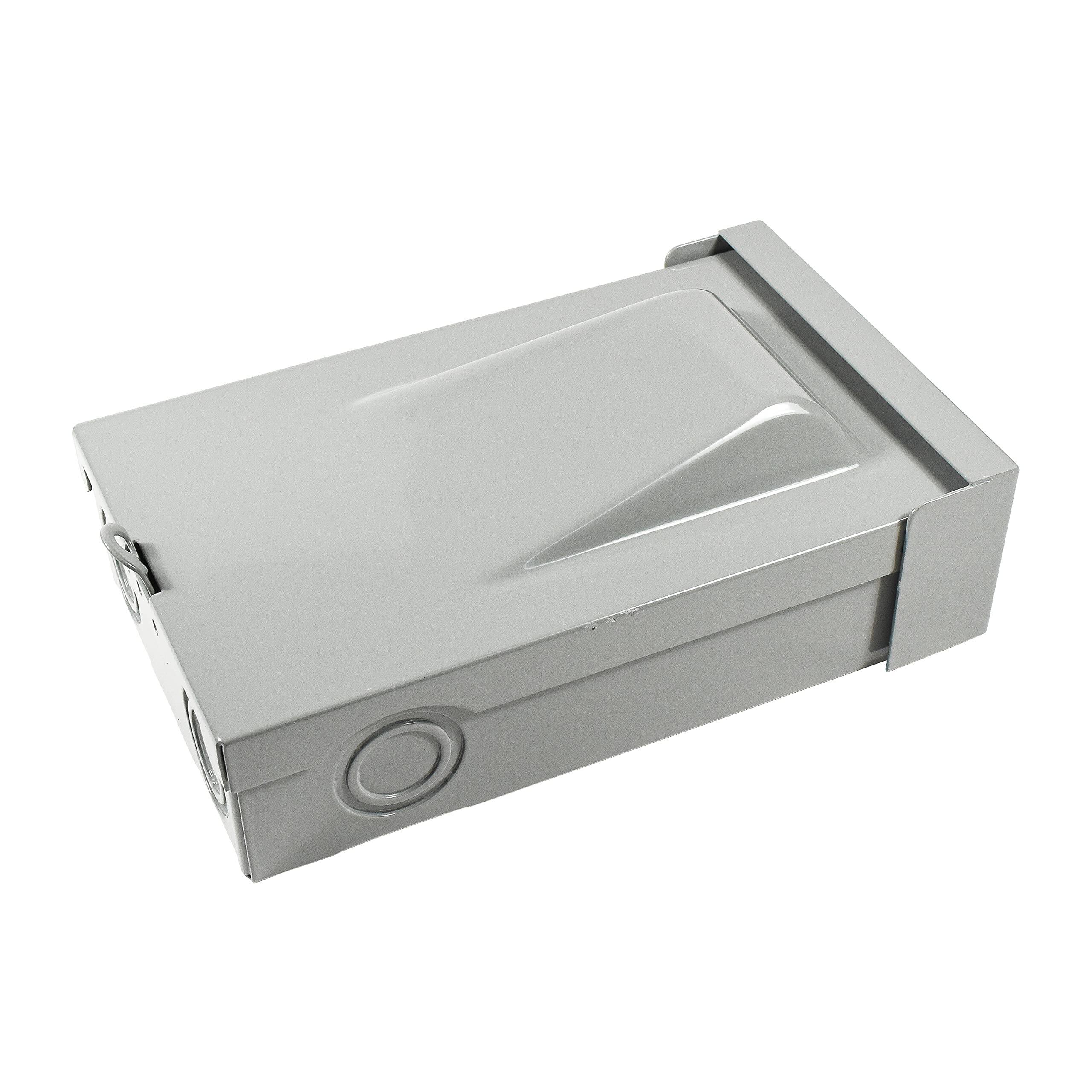 Angle. HQRP - Non-Fusible AC Disconnect Switch Pull-Out, 60 Amp 120/240 VAC, Outdoor Type 3R Metal Enclosure - grey.