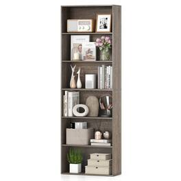 Costway - 6-Tier Bookshelf with Open Shelves, Anti-Tipping Kits for Living Room Bedroom Study - Gray