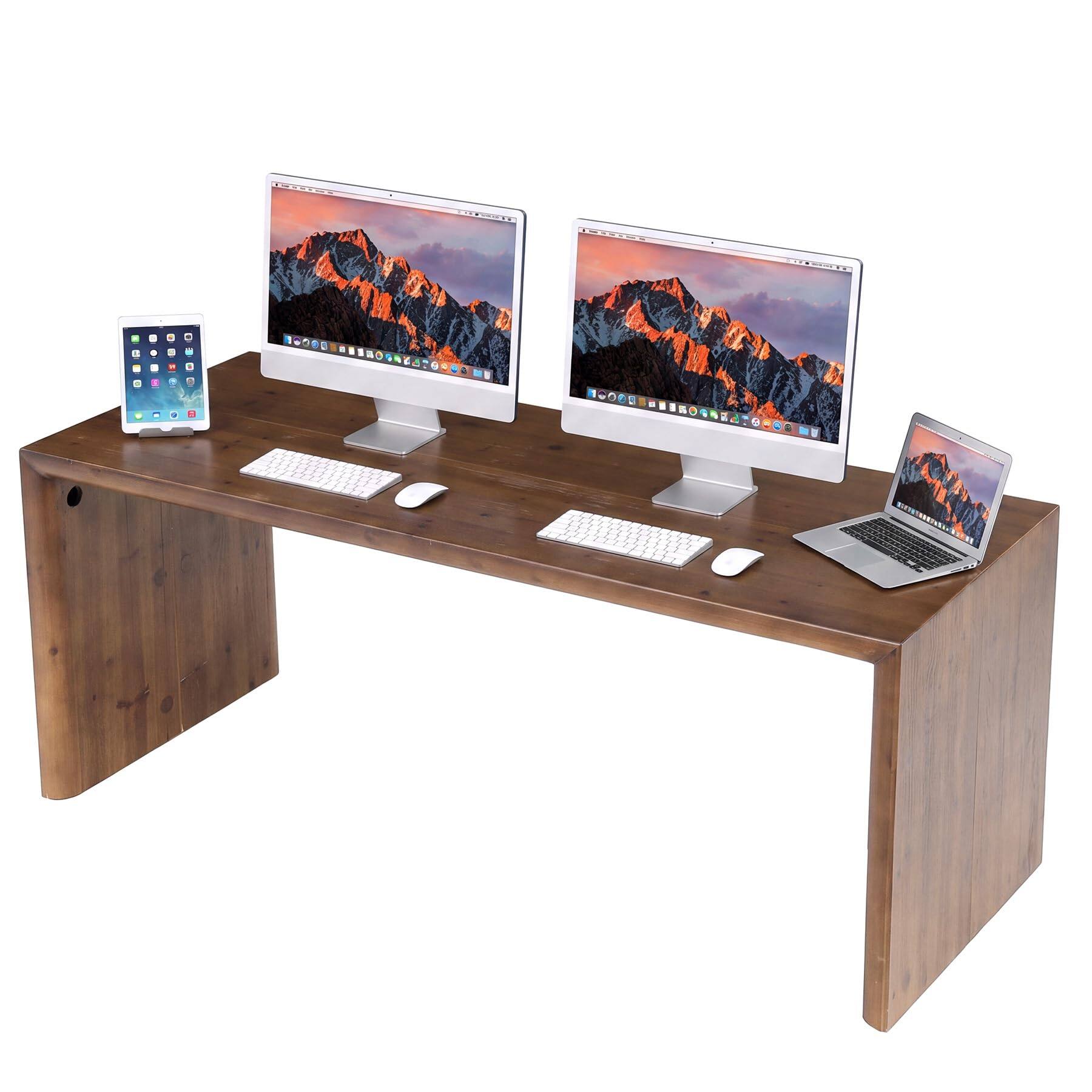 Alt View 5. Tribesigns - LITTLE TREE 68.9" Long Solid Wood Computer Desk, Two Person Double Desk - Rustic Brown.