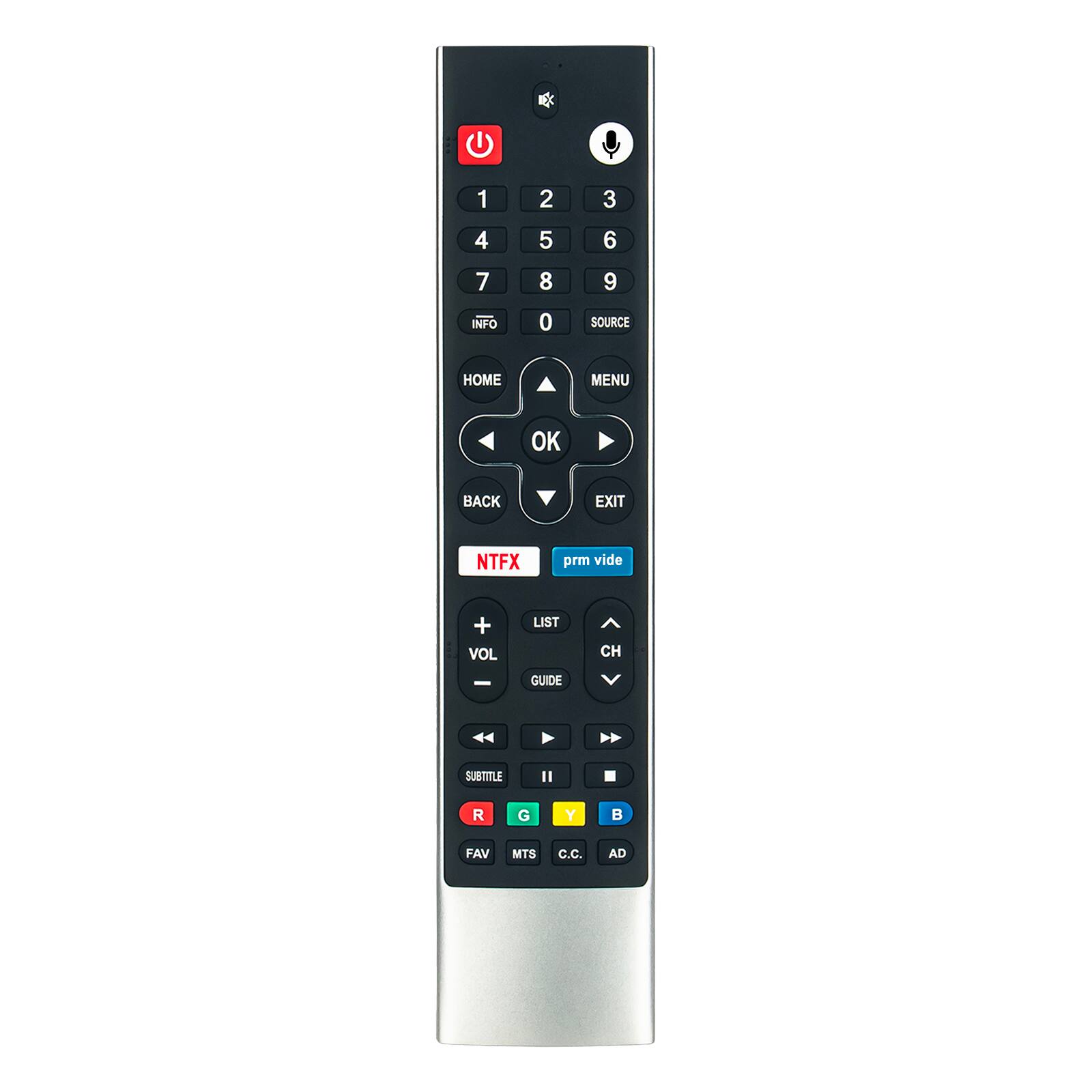 1 2 3 4 5 6 7 8 9 INFO 0 SOURCE HOME MENU OK BACK EXIT NTFX prm vide + VOL LIST CH - GUIDE SUBTITLE I R G Y FAV MTS C.C. AD