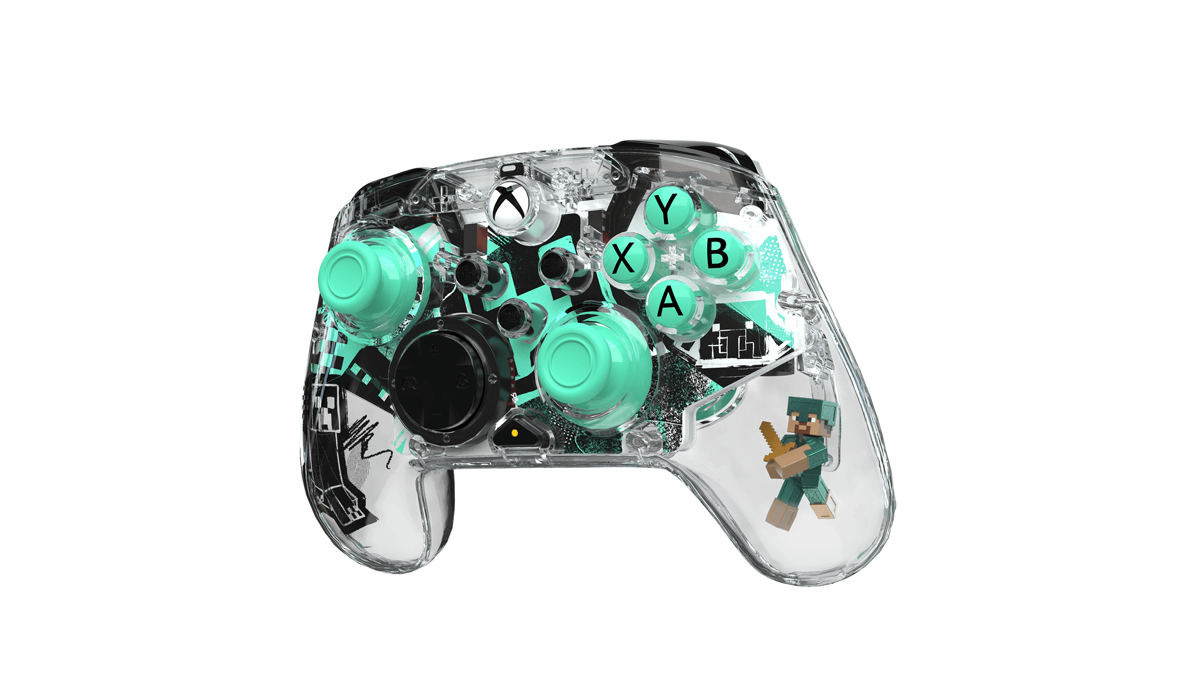 Left. Performance Designed Prod - REALMz™ Wireless Controller: Minecraft Steve Diamond Print - Multicolor.