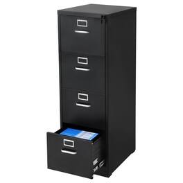HTUTWOO - 4 Drawer Metal File Cabinet - Lockable Vertical Filing Storage with Detachable Hanging Rod, Office Organizer for A4 - Black