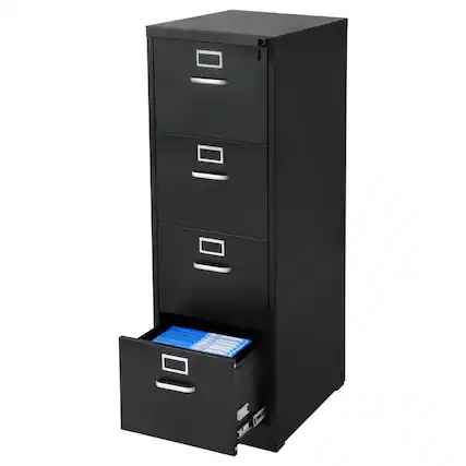 Front. HTUTWOO - 4 Drawer Metal File Cabinet - Lockable Vertical Filing Storage with Detachable Hanging Rod, Office Organizer for A4 - Black.