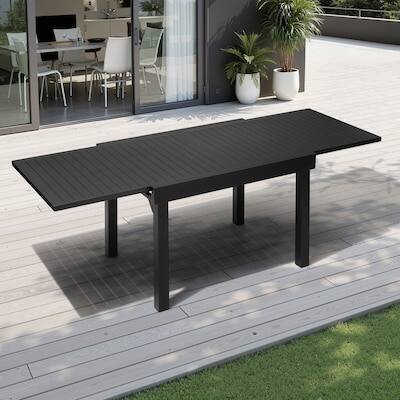 Alt View 5. Crestlive Products - Crestlive Products Large Patio All Aluminum Rust Resistant Extendable Outdoor Dining Table - Black.