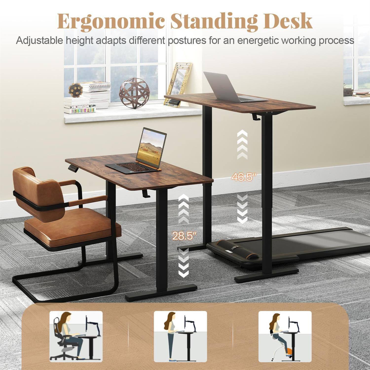 Ergonomic Standing Desk  
Adjustable height adapts different postures for an energetic working process  

46.5"  
28.5"