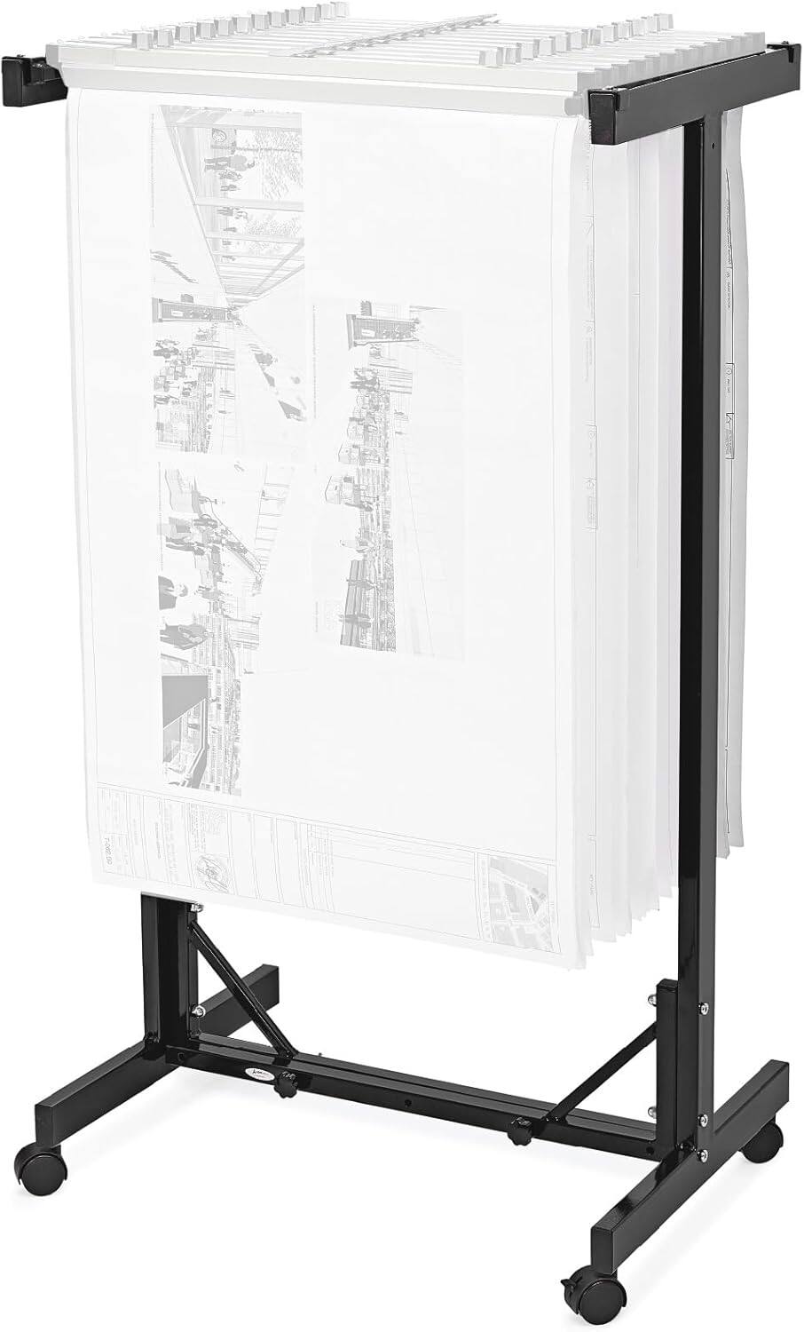 Left. AdirOffice - Steel Blueprint Storage Stand Adjustable Mobile Plan Center File Cart - Black.