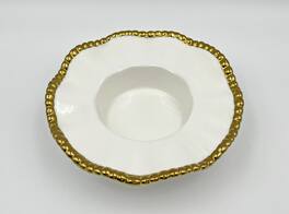 Jiallo - 7" Contemporary Gold Bead Bowl – Modern Decorative Serving Bowl with Beaded Rim - White