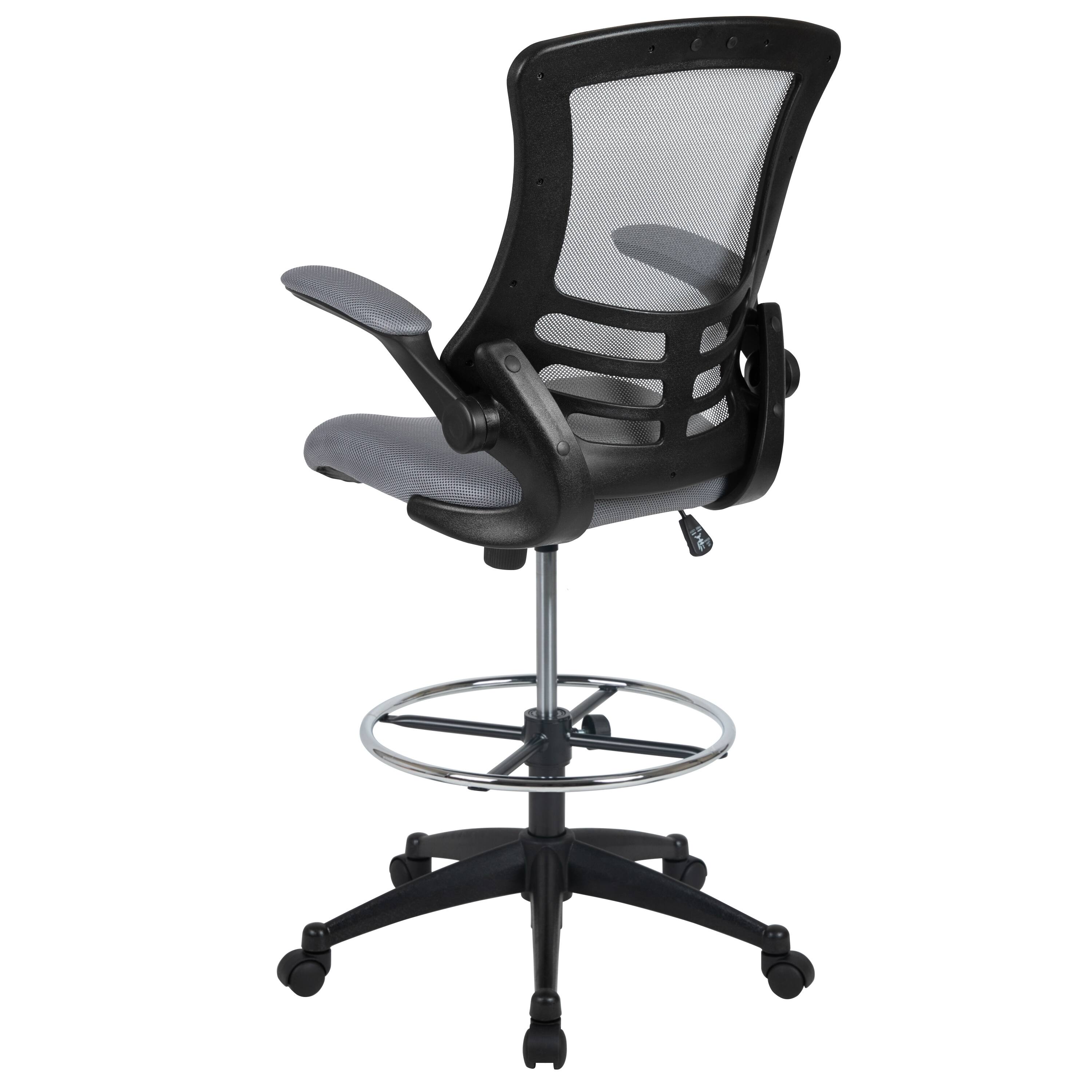 Alt View 5. Emma + Oliver - Mid-Back Mesh Ergonomic Drafting Chair with Foot Ring and Flip-Up Arms - Dark Gray Mesh/Black Frame.