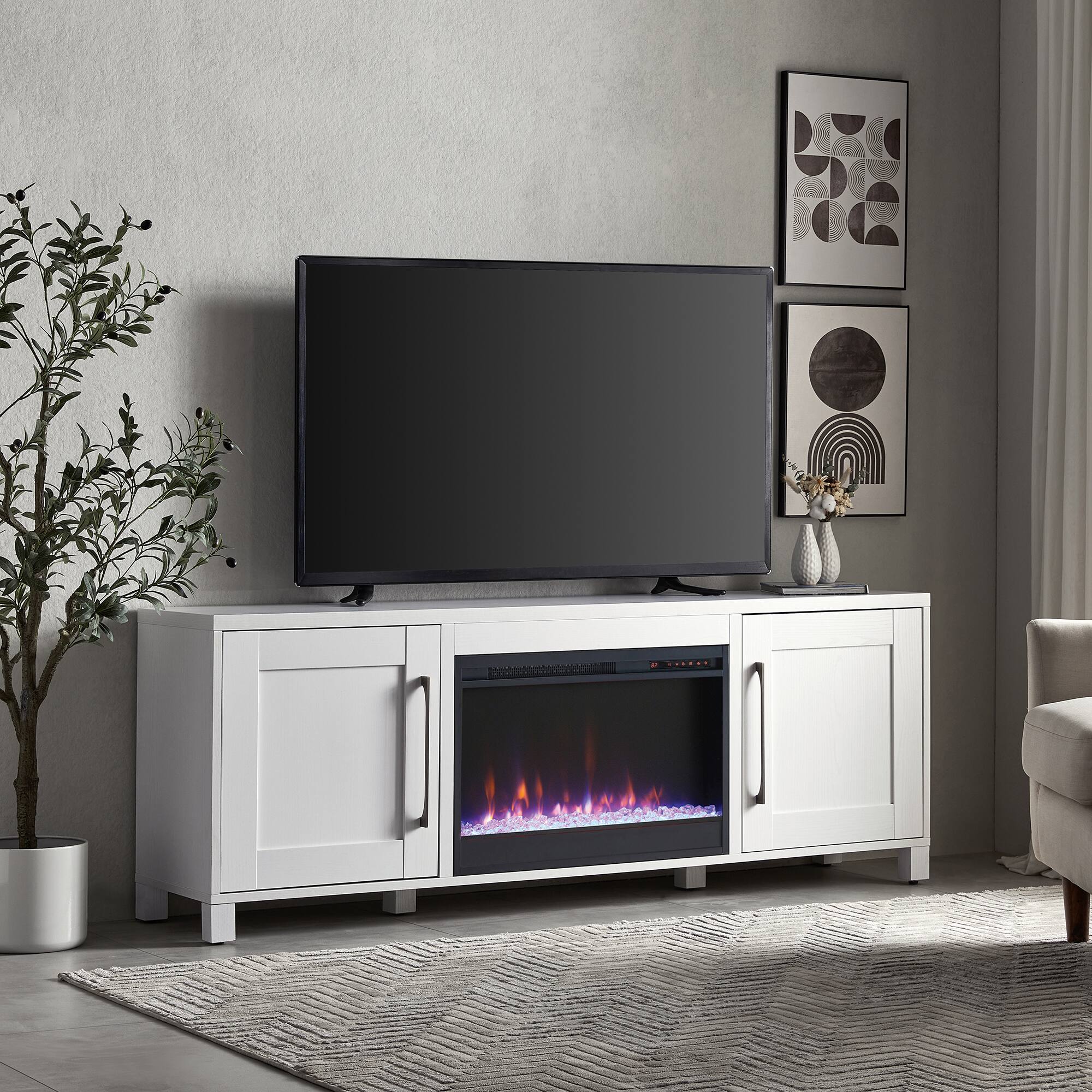 Alt View 33. Henn & Hart - Chabot Crystal Fireplace TV Stand for TVs up to 75" - White.