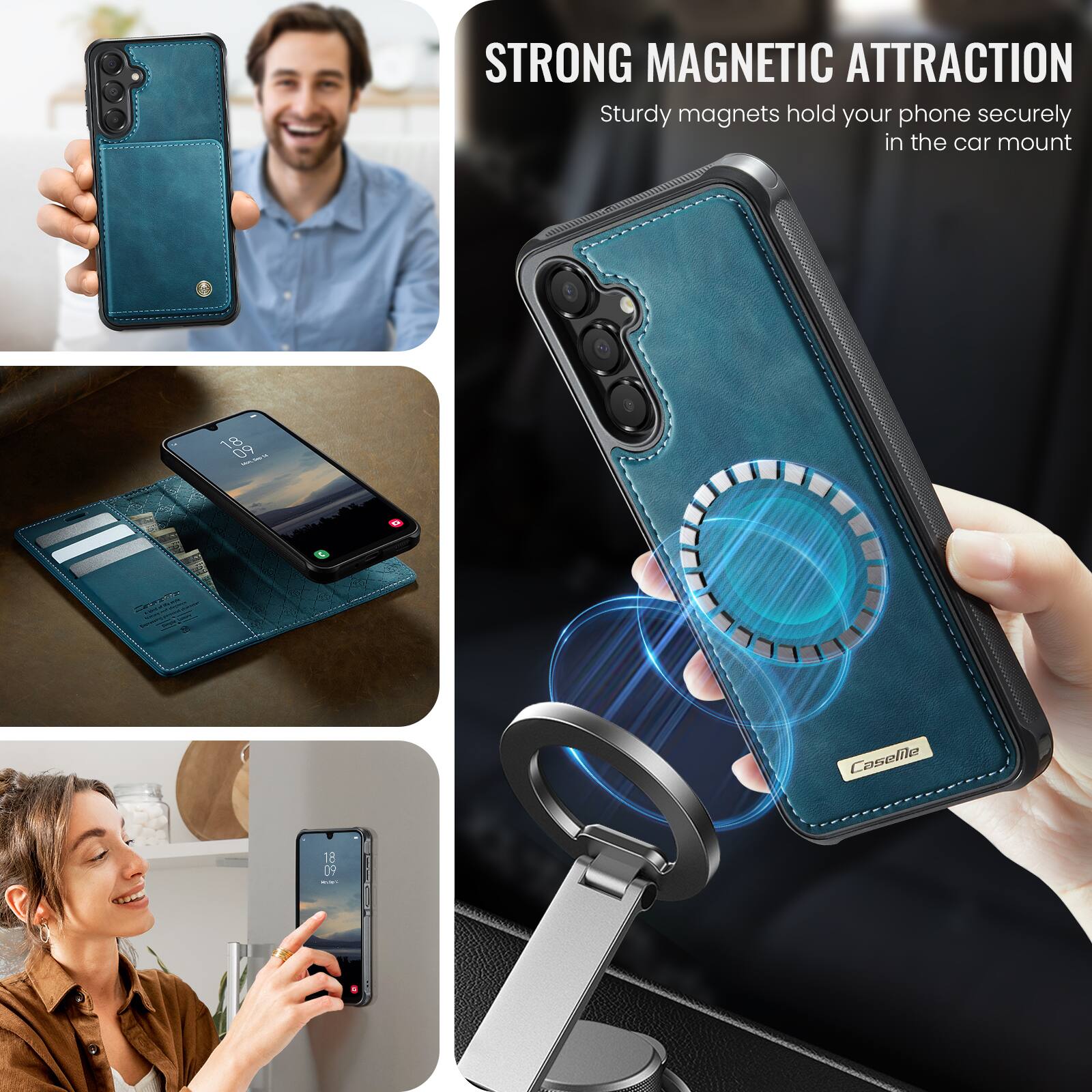 STRONG MAGNETIC ATTRACTION  
Sturdy magnets hold your phone securely in the car mount