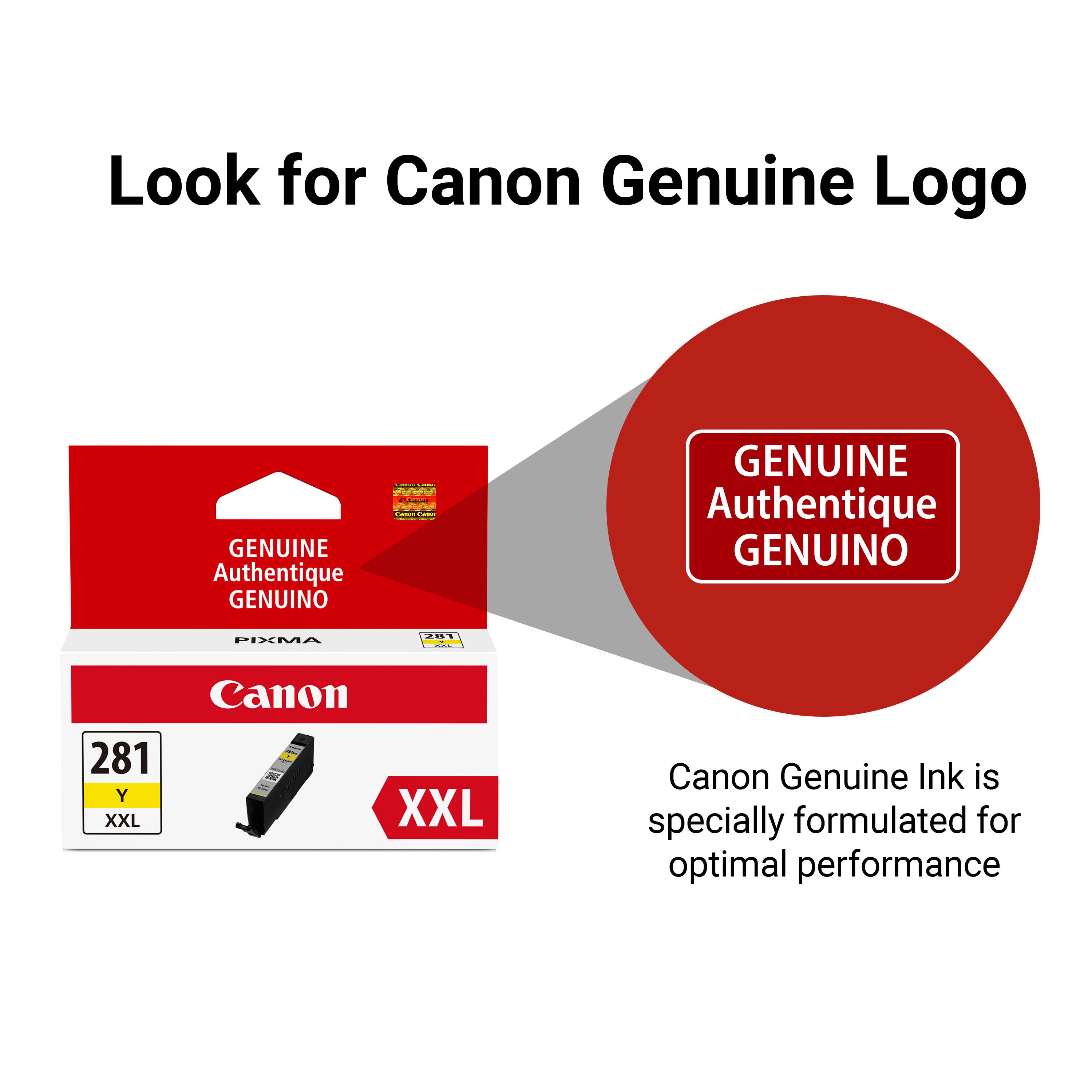 Look for Canon Genuine Logo

Canon Genuine Ink is specially formulated for optimal performance

GENUINE Authentique GENUINO

Canon 281 Y XXL

PIXMA