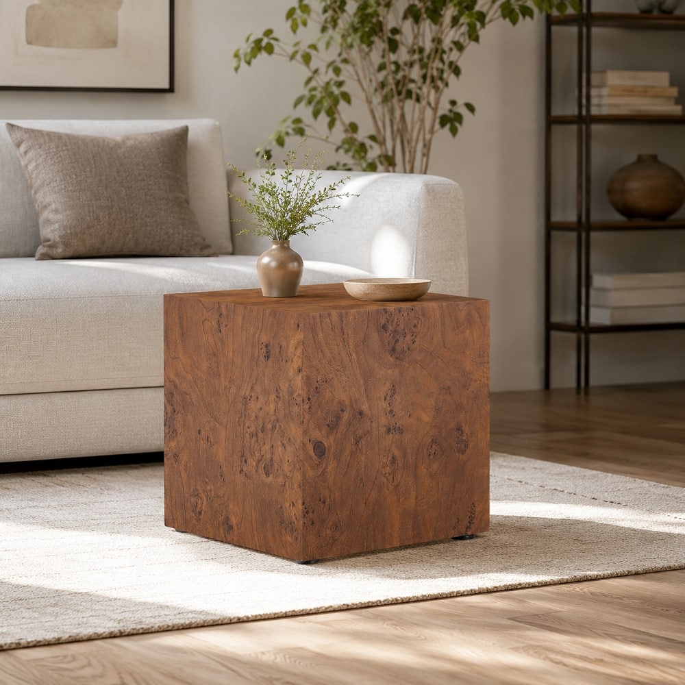Loheer - Burl Cube Table MDF Coffee Table Height Adjustable Side Table Mid-Century Modern Square Accent Table - Walnut price history on PriceWatchPro