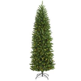BreeBe - 7’ Slim Mountain Pine Christmas Tree w/300 Clear LEDs - Green