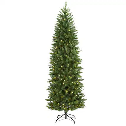 Front. BreeBe - 7’ Slim Green Mountain Pine Christmas Tree w/300 Clear LEDs - Green.
